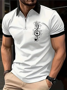 Camisa Gola Polo Masculina Estampa Musical Com Zíper Camia Confortável