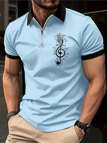 Camisa Gola Polo Masculina Estampa Musical Com Zíper Camia Confortável