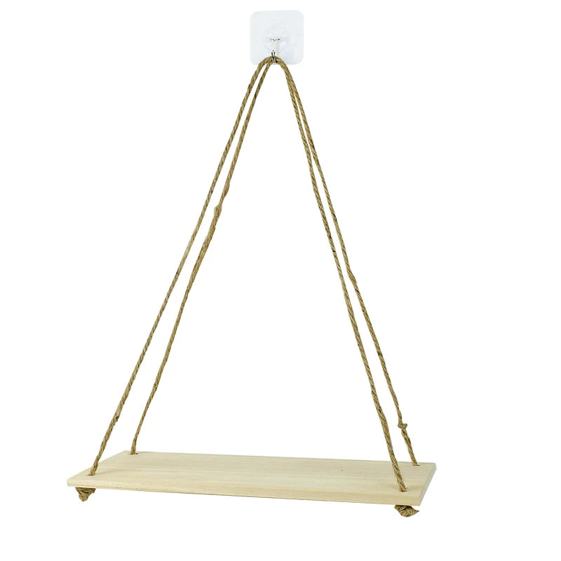 Balanço de Madeira - Prateleira Flutuante com Corda para Sala de Estar - SwingShelf