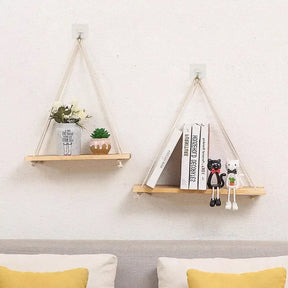 Balanço de Madeira - Prateleira Flutuante com Corda para Sala de Estar - SwingShelf