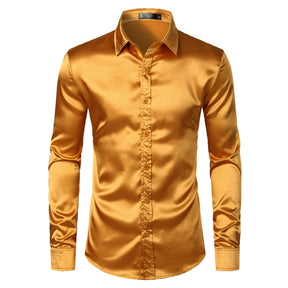 Camisa Social Masculina De Cetim Moda Casual De Luxo