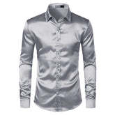 Camisa Social Masculina De Cetim Moda Casual De Luxo