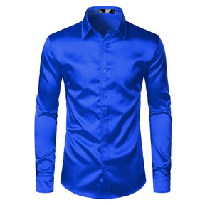 Camisa Social Masculina De Cetim Moda Casual De Luxo