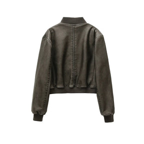 Jaqueta Feminina Bomber de Couro Com Bolsos - REF099