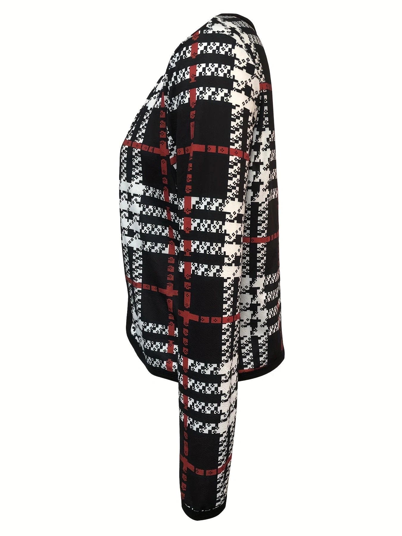 Jaqueta Estampada Houndstooth para Mulheres - Casaco Casual de Malha com Manga Longa