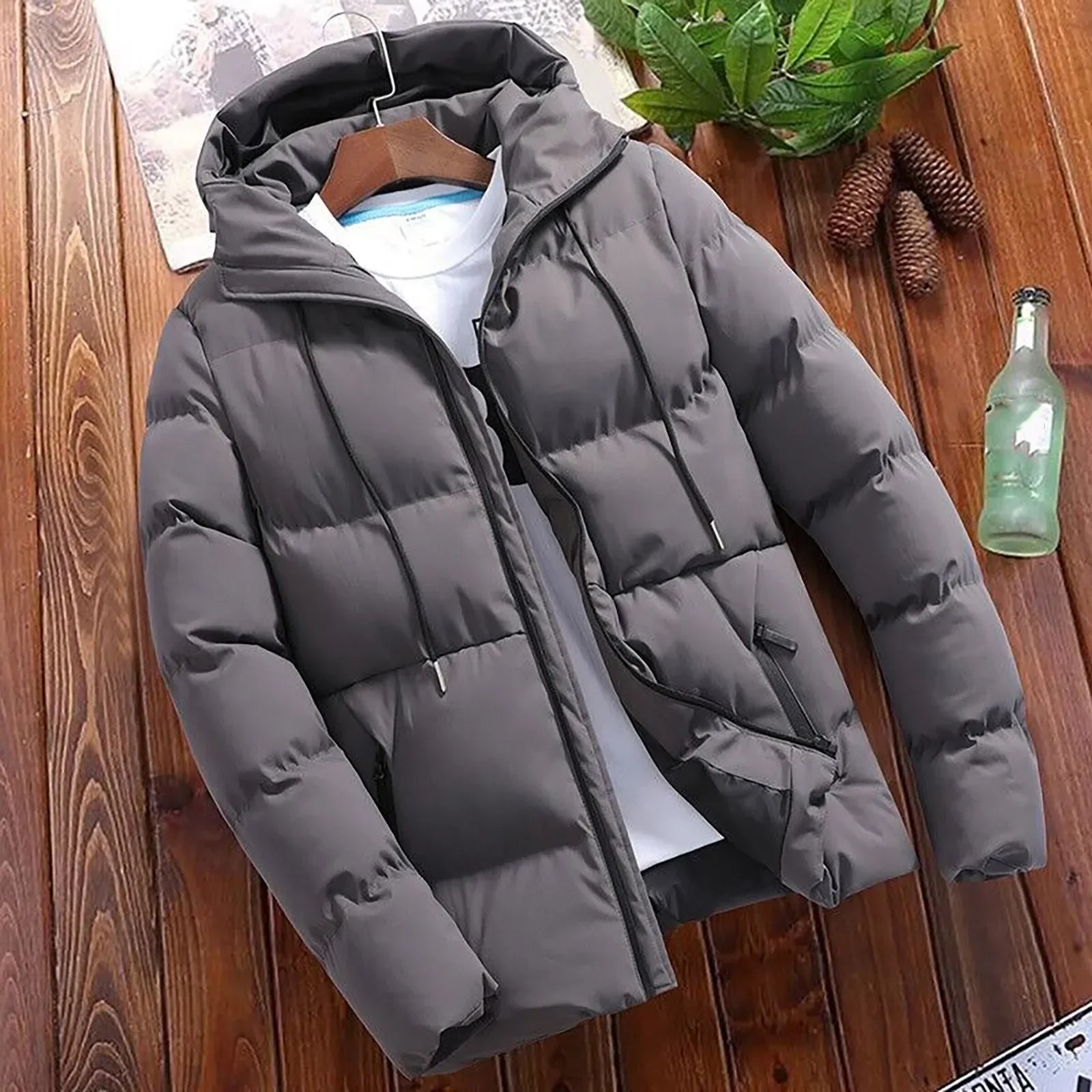 Jaqueta Puffer Masculina com Capuz Grosso - Sobretudo Casual para Moda Empresarial