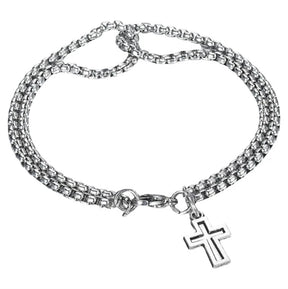 Pulseira dupla de Aço Inox Masculina - Estilo Garra de Lagosta  - Pulseira Cruz Punk