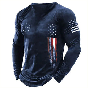 Camisa Masculina De Manga Comprida Gola Redonda Estampa Bandeira