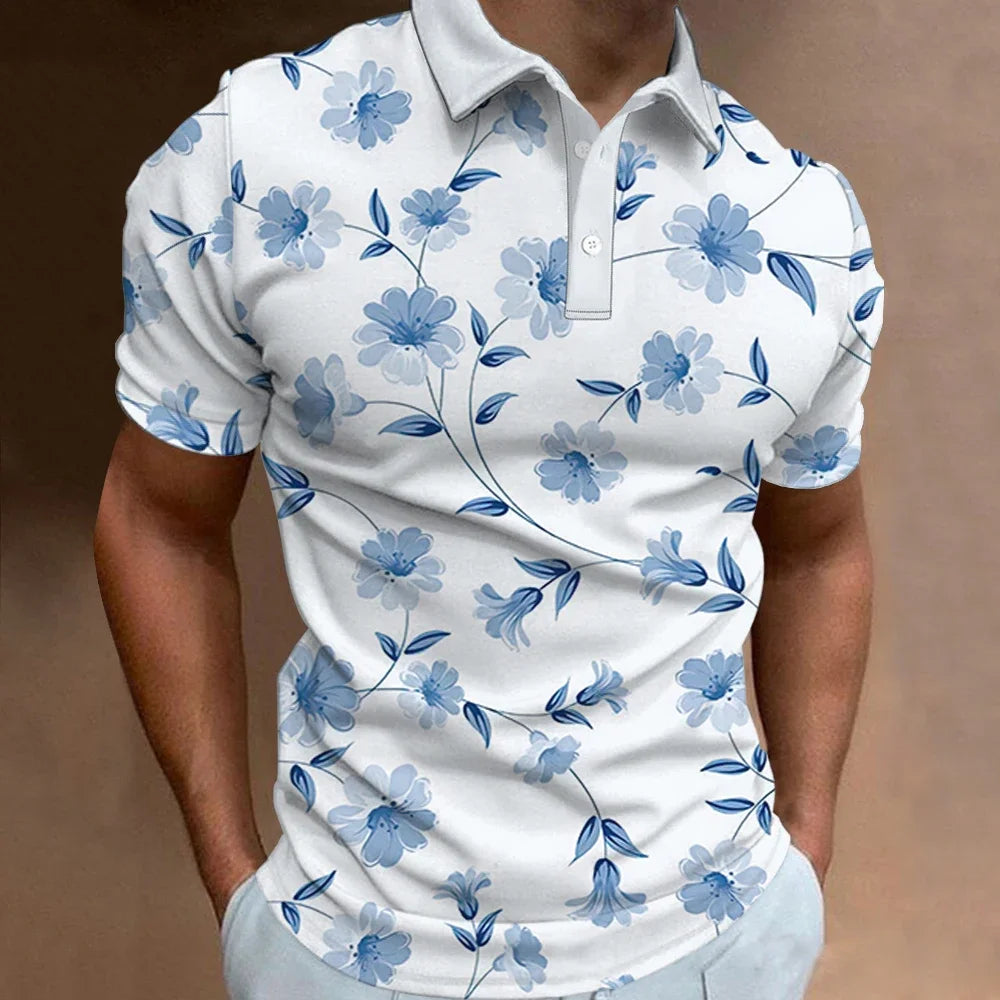 Camisa Gola Polo Masculina Estampa Floral Moda Casual De Alta Qualidade