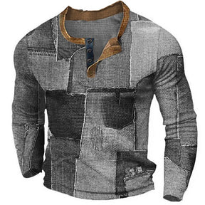 Camisa Masculina Casual Estampa De Retalhos Jeans Tendência