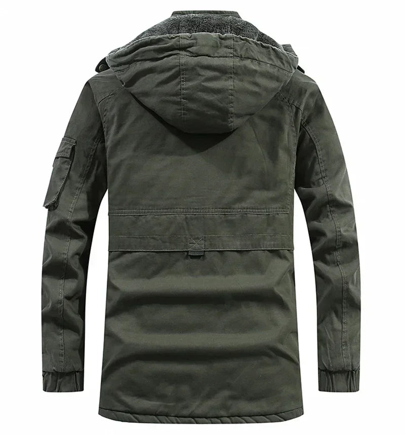 Jaqueta Parka Masculina de Inverno Forrada em Lã Com Capuz Removível - REF162