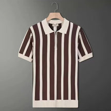 Camisa gola Polo De Malha Listrada Com Zíper Moda Masculina Verão