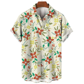 Camisa Masculina Estampa Floral Com Botões E Manga Curta Moda Havaiana