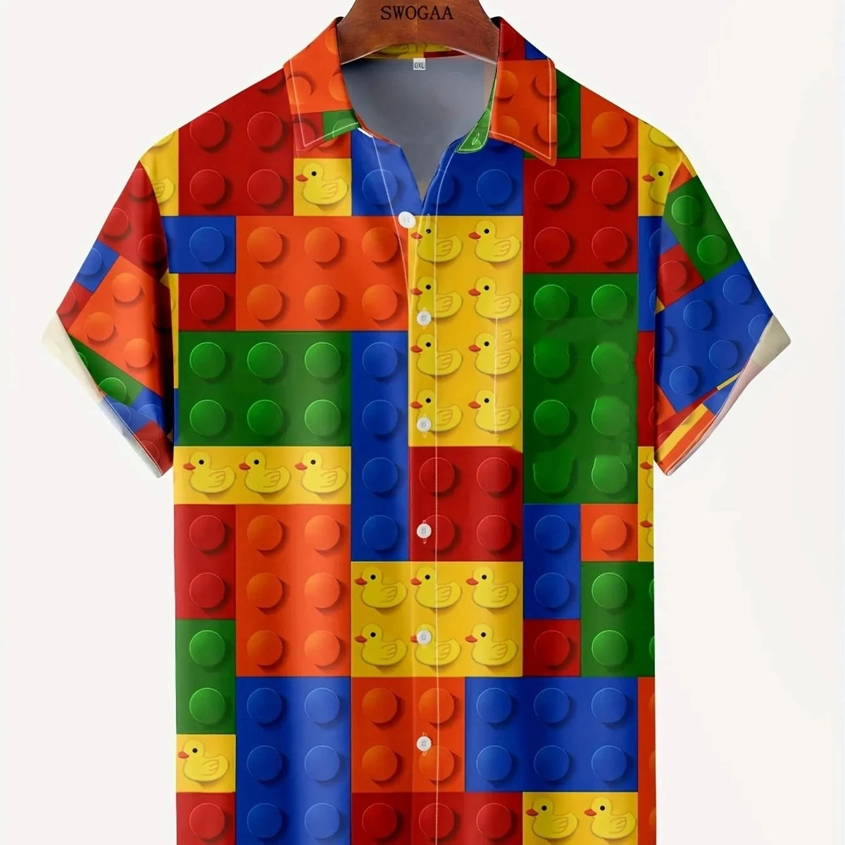 Camisa Masculina De Manga Curta Estampa Brinquedos Moda Casual Com Botões