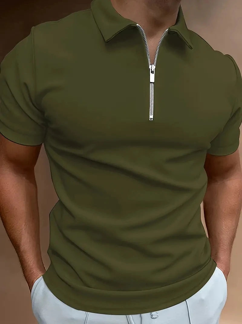 Camisa Gola Polo Masculina Com Zíper Materaial de Alta Qualidade