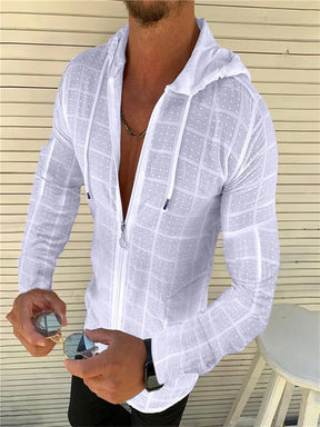 Camisa Social Masculina com Capuz Ajustável Estampa Quadriculada Monocromática