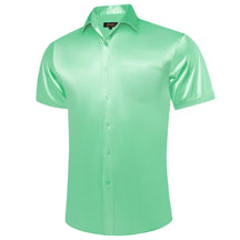 Camisa Masculina de Cetim Sólido Manga Curta Gola Polo Com Botões