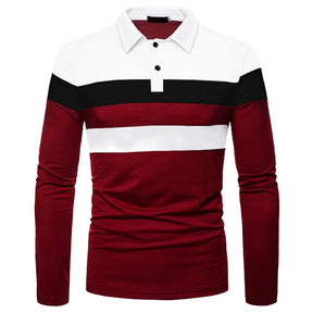 Camisa Gola Polo Masculina de Manga Comprida Camisa Listrada