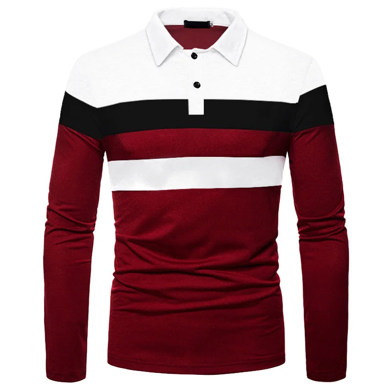 Camisa Gola Polo Masculina de Manga Comprida Camisa Listrada