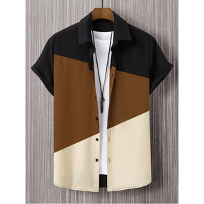 Camisa Masculina Moda social de Manga Curta Estampa De Três Cores