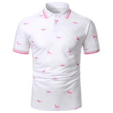 Camisa Gola Polo Moda Casual Estampa Flamingos Camisa Confortável