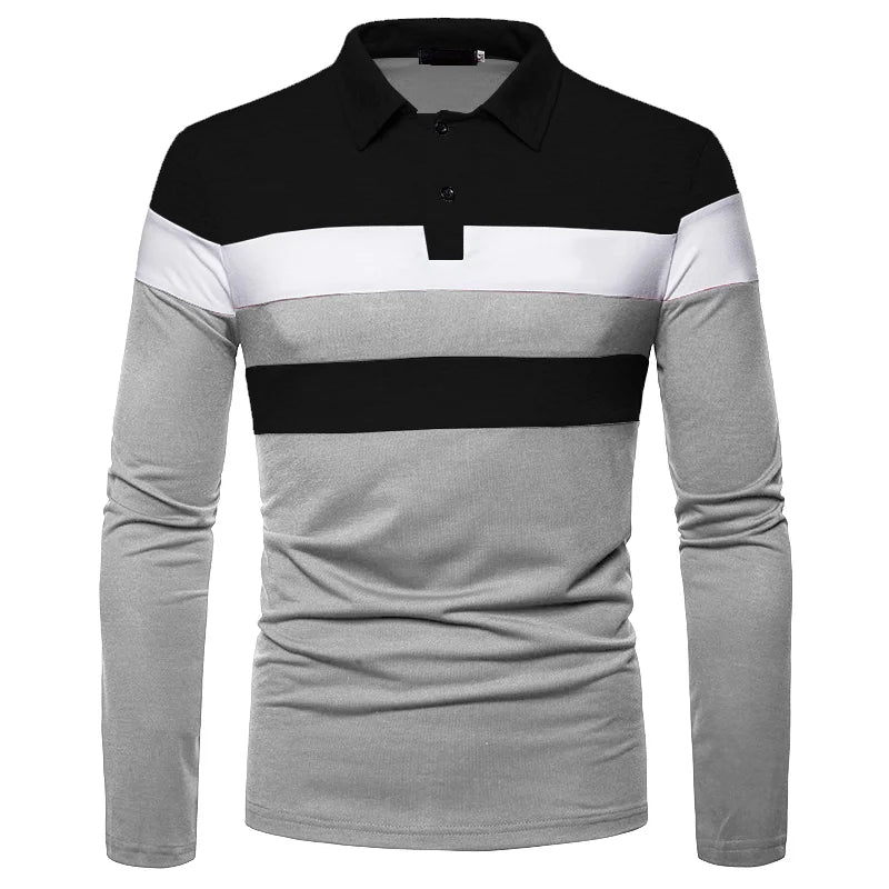 Camisa Gola Polo Masculina de Manga Comprida Camisa Listrada