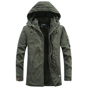 Jaqueta Parka Masculina de Inverno Forrada em Lã Com Capuz Removível - REF162