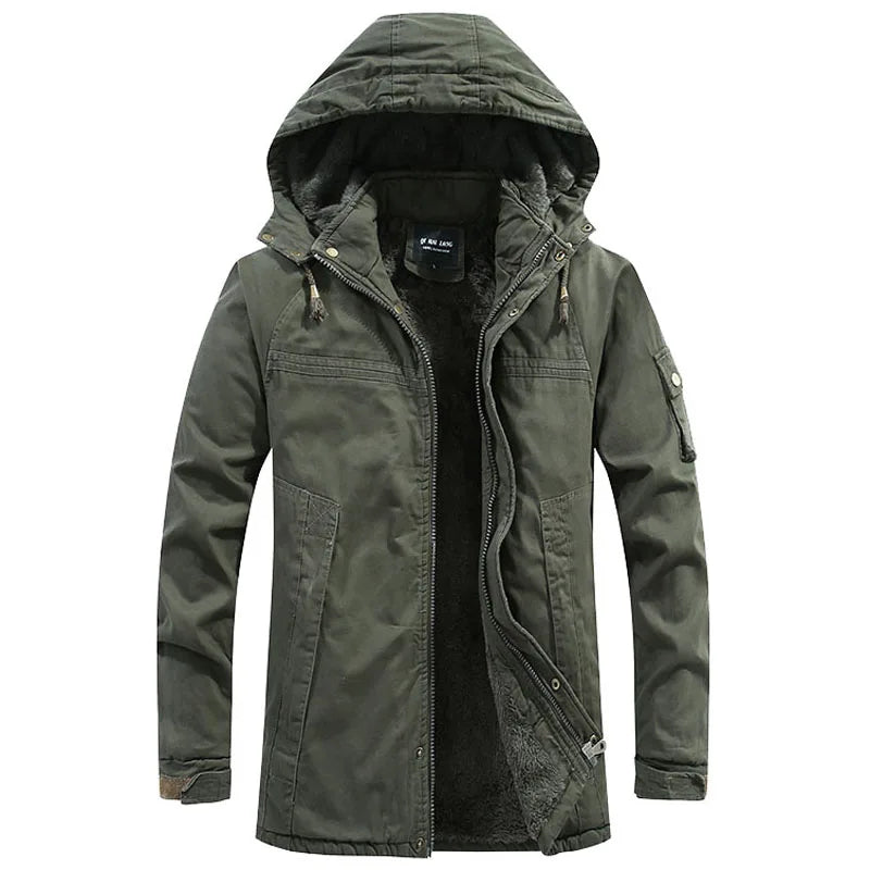 Jaqueta Parka Masculina de Inverno Forrada em Lã Com Capuz Removível - REF162