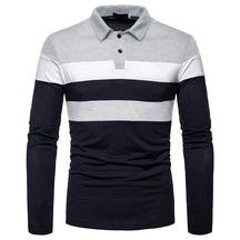 Camisa Gola Polo Masculina de Manga Comprida Camisa Listrada