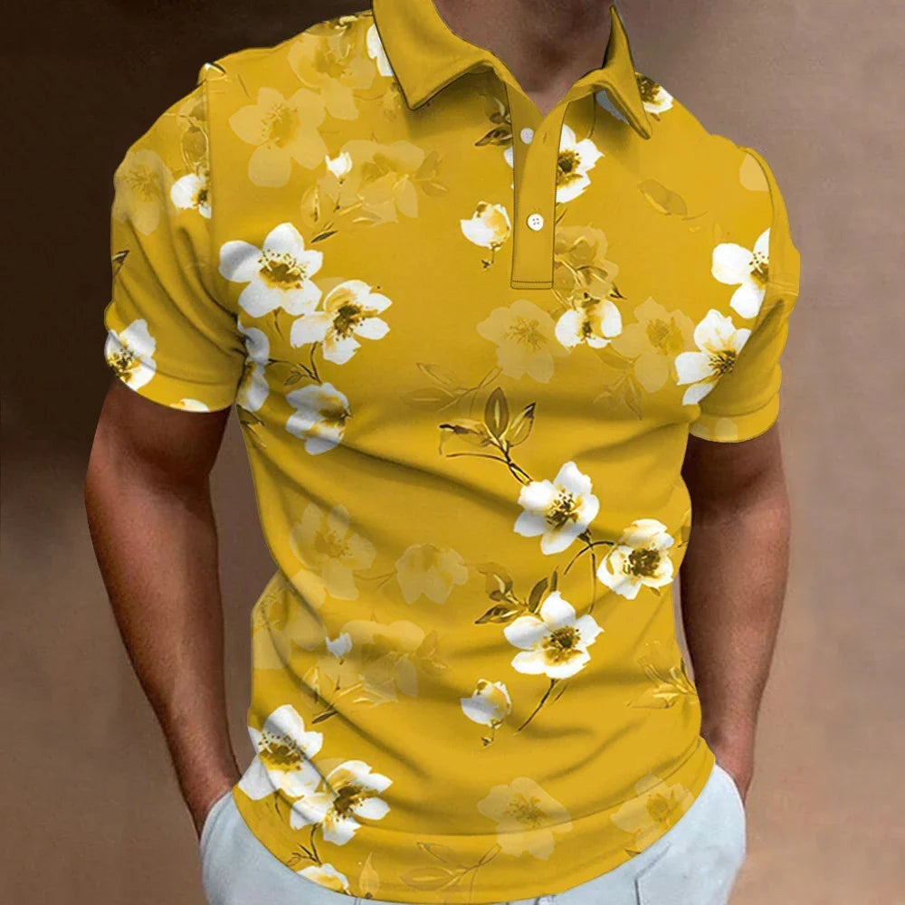 Camisa Gola Polo Masculina Estampa Floral Moda Casual De Alta Qualidade