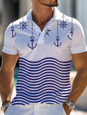 Camisa Gola Polo Masculina Confortável Estampa Âncora Camisa Confortável