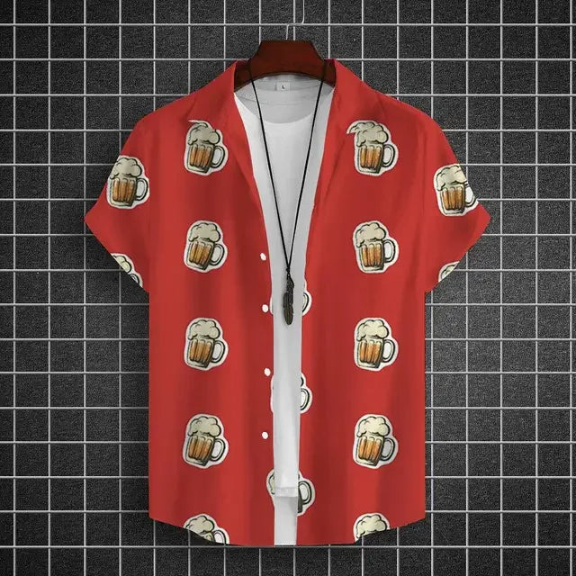 Camisa Masculina Moda Casual Com Botões Estampa Cerveja