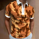 Camisa Gola Polo Masculina Estampa Camuflada Com Zíper Tendência