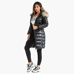 Casaco Feminino Puffer Acinturado Com Capuz Felpudo - REF102