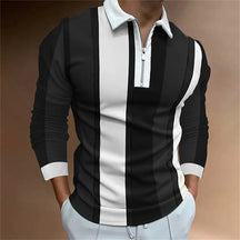 Camisa Gola Polo Masculina Com Zíper Estampa Listrada Camisa de Manga Comprida