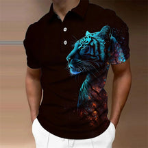 Camisa Gola Polo Masculina Estampa Leão 3D Material De Alta Qualidade