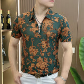 Camisa Gola Polo Com Zíper Estampa Floral Moda Casual De Luxo