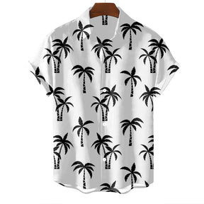 Camisa Masculina Moda Haviana De Botões E Manga Curta Estampa Coqueiro Camisa Praiana