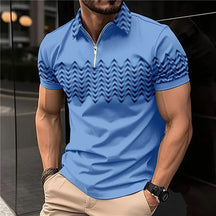 Camisa Gola Polo Moda Casual Com Zíper e Estampa Camisa Confortável