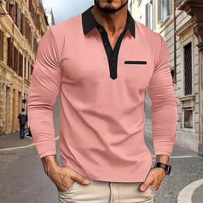 Camisa Gola Polo Masculina De Manga Comprida Com Bolsos Moda Casual