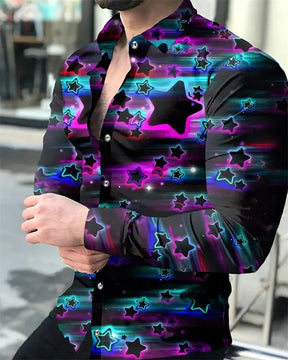 Camisa Masculina Social Com Estampa De Estrelas Moda Versátil De Qualidade