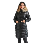 Casaco Feminino Puffer Acinturado Com Capuz Felpudo - REF102