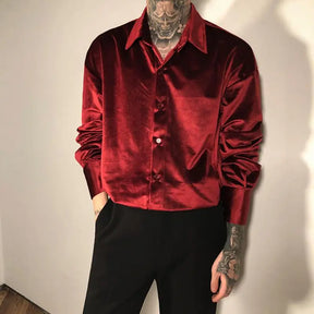 Camisa Masculina De Veludo Moda Casual De Luxo Manga Longa Com Botões