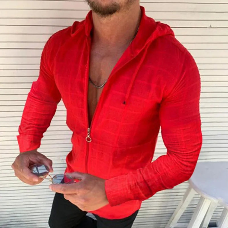 Camisa Social Masculina com Capuz Ajustável Estampa Quadriculada Monocromática