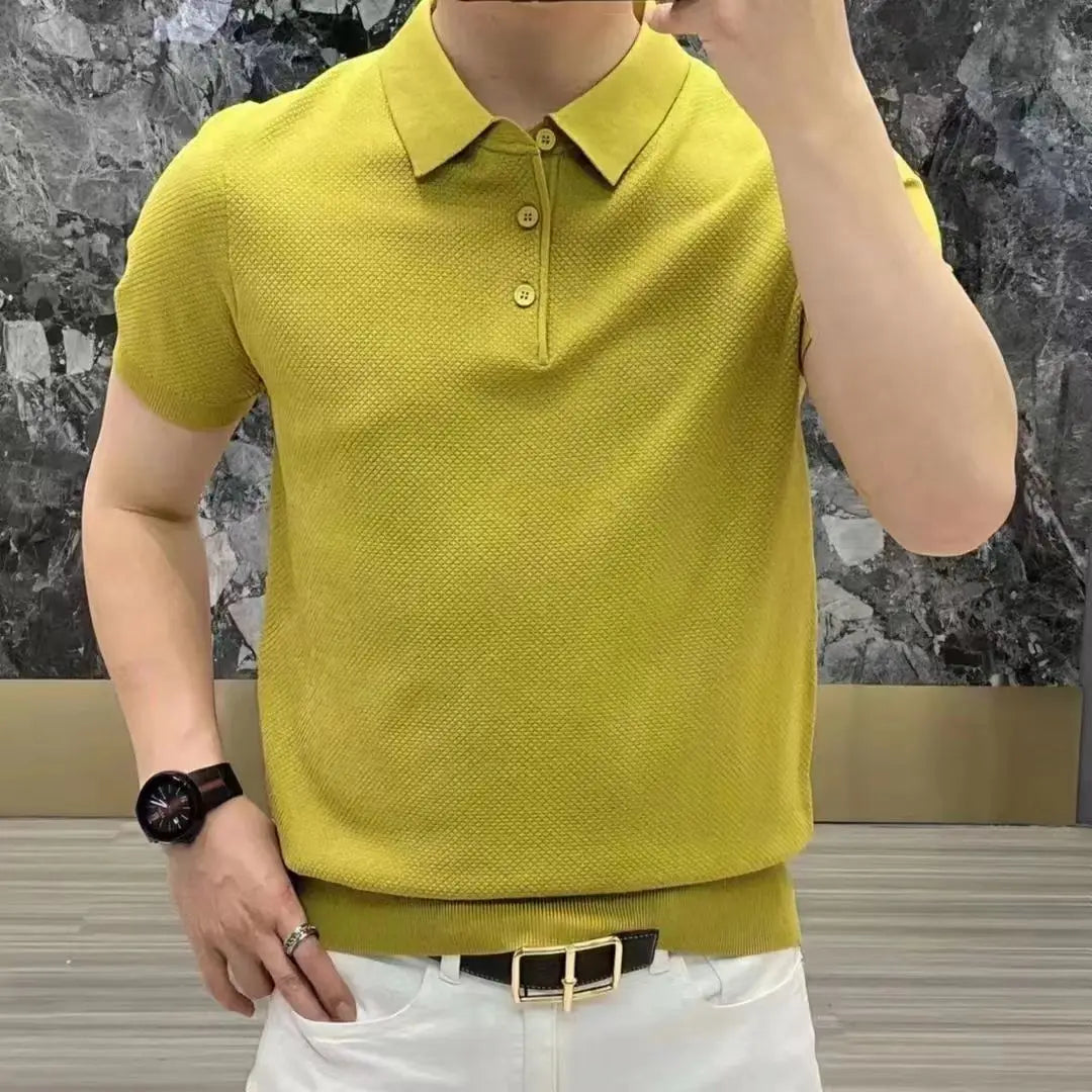 Camisa Gola Polo Masculina Malha De Alta Qualidade Moda Elegante