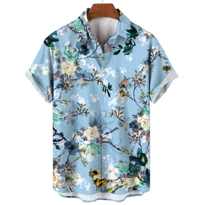 Camisa Masculina Estampa Floral Com Botões E Manga Curta Moda Havaiana