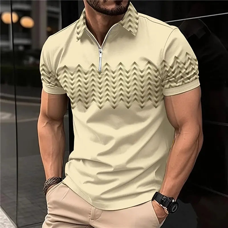 Camisa Gola Polo Moda Casual Com Zíper e Estampa Camisa Confortável