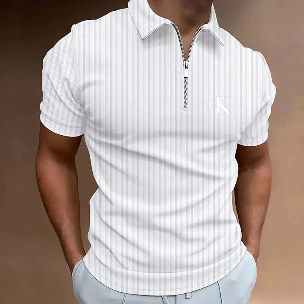 Camisa Gola Polo Masculina Com Zíper Tecido Confortável Moda Casual De Luxo