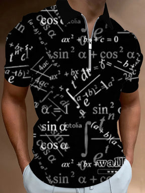 Camisa Gola Polo Com Zíper Estampa Matemática Moda Versátil