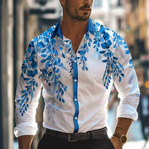 Camisa Social Masculina De Manga Comprida Estampa Folhas Moda Casual Elegante